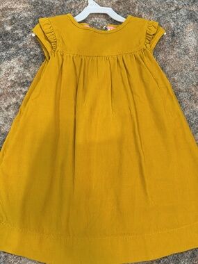 Mini Boden Girls' Mustard Yellow Ruffle Sleeve Dress